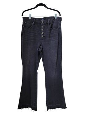 GAP Size 14/32 Washed Black Button Fly Flare Leg Jeans, Raw/Frayed Hem